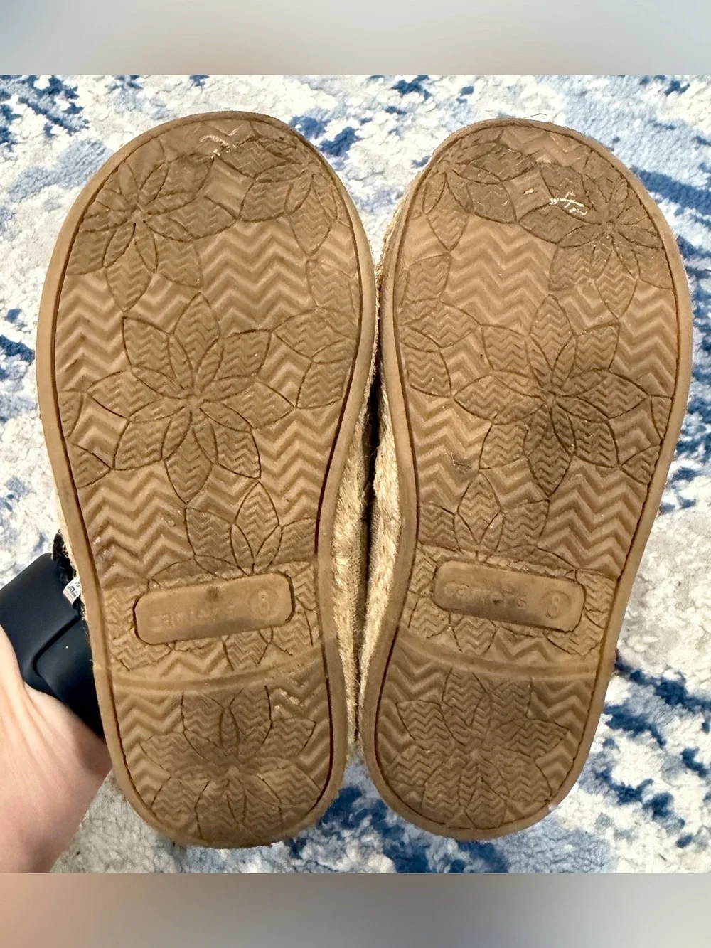 Carter's Beige Canvas Slip-On Shoes with Pink Flower & Rainbow Accent
